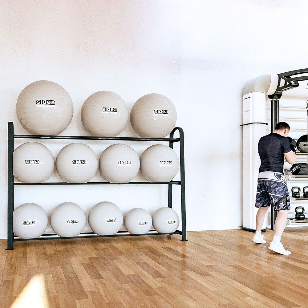 AUXPhome Support mural de rangement pour ballons d'exercice en acier  inoxydable pour ballon de yoga 32 cm à 86 cm, pour classe de fitness ou  salle de gym à domicile, avec vis 